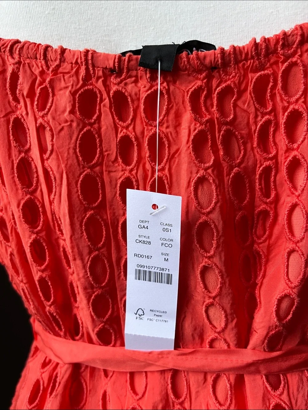 Oval Eyelet Spaghetti-Strap Midi Dress